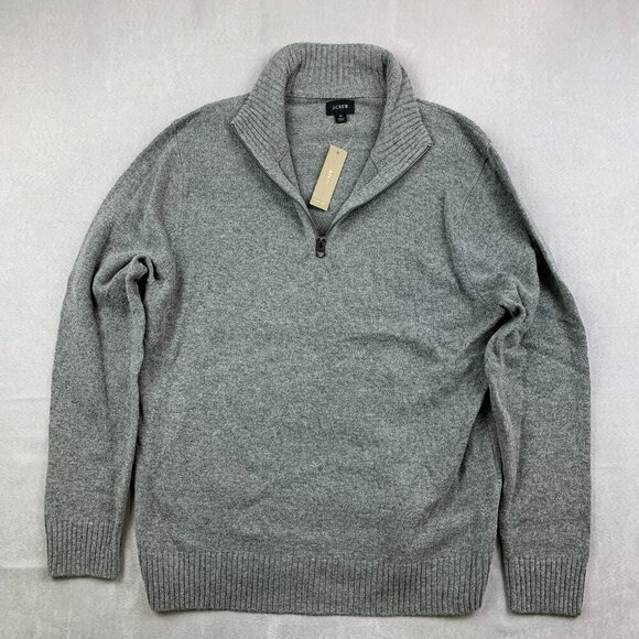 J Crew Mens Sweater Medium Gray 1/4 Zip Long Sleeve Rugged Merino Wool Pullover - Picture 1 of 10
